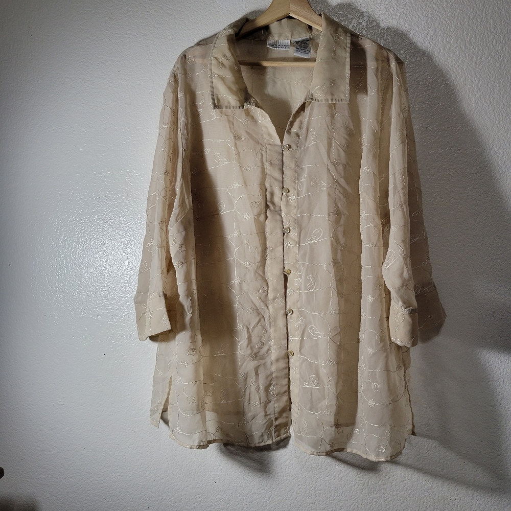 White Stag Sheer Bottom Down Blouse